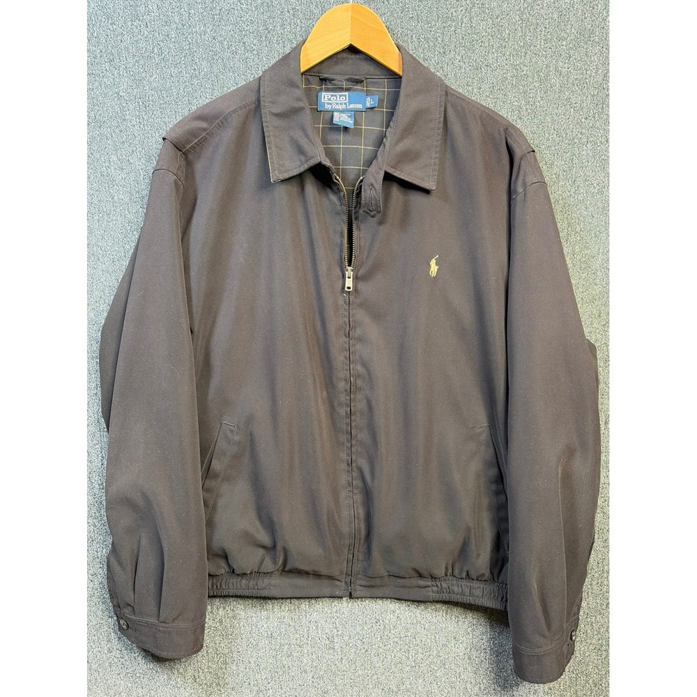 Polo Ralph Lauren Mens Black Harrington Jacket L Windowpane Lining Windbreaker - Picture 3 of 7
